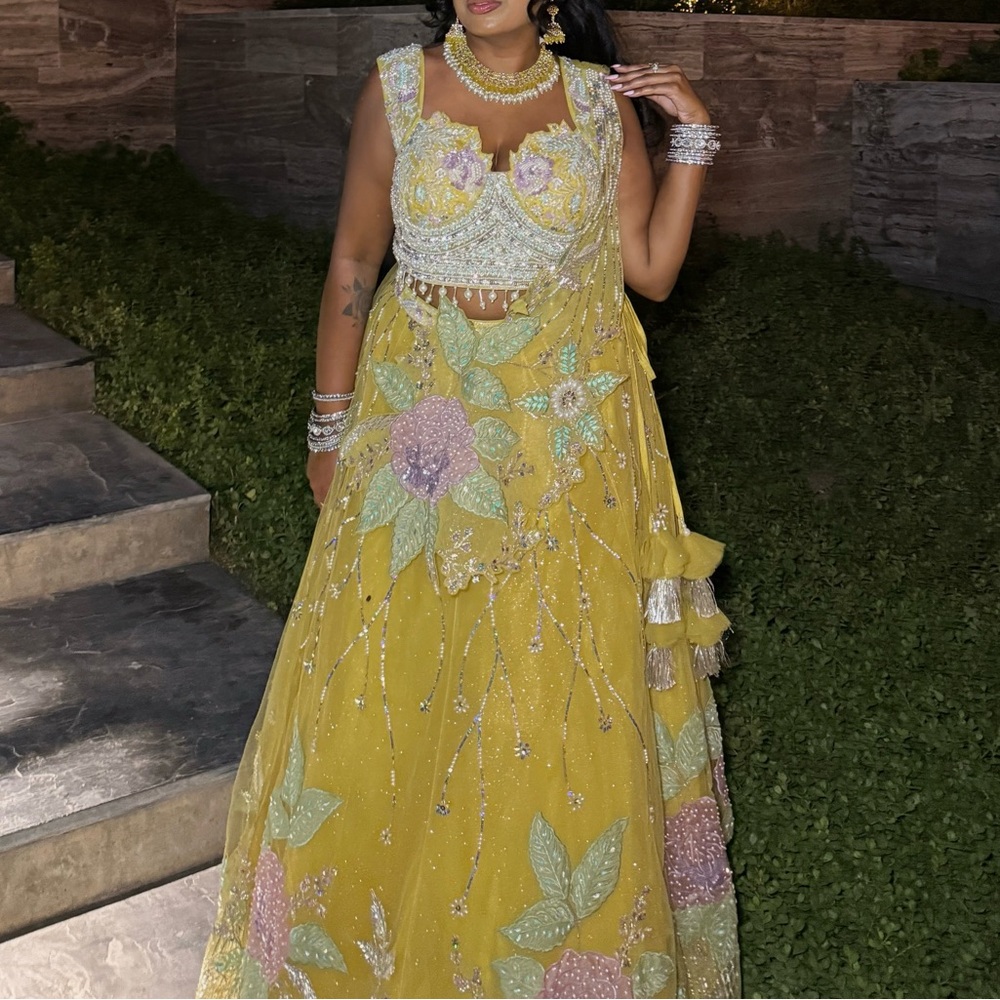 Yellow Embellished Lehenga with Floral Details